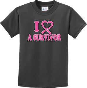 Kids Breast Cancer T-shirt I Heart a Survivor Youth Tee - Yoga Clothing for You
