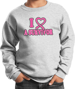 Kids Breast Cancer Sweatshirt I Heart a Survivor - Yoga Clothing for You