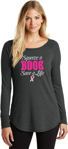 Ladies Breast Cancer T-shirt Save a Life Tri Blend Long Sleeve - Yoga Clothing for You