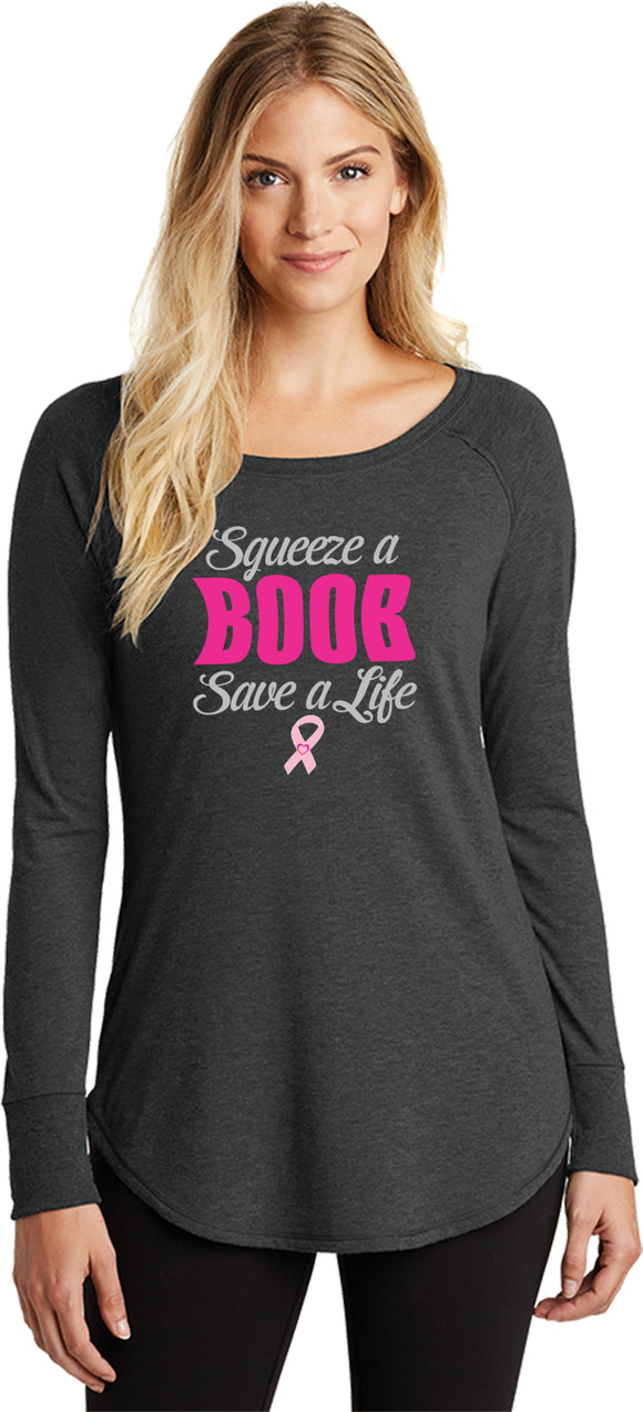 Ladies Breast Cancer T-shirt Save a Life Tri Blend Long Sleeve - Yoga Clothing for You