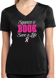 Ladies Breast Cancer T-shirt Save a Life Moisture Wicking V-Neck - Yoga Clothing for You