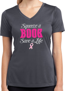 Ladies Breast Cancer T-shirt Save a Life Moisture Wicking V-Neck - Yoga Clothing for You