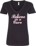 Ladies Breast Cancer T-shirt Believe in a Cure V-Neck - Yoga Clothing for You