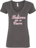 Ladies Breast Cancer T-shirt Believe in a Cure V-Neck - Yoga Clothing for You
