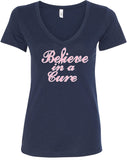 Ladies Breast Cancer T-shirt Believe in a Cure V-Neck - Yoga Clothing for You