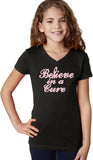Girls Breast Cancer T-shirt Believe in a Cure V-Neck - Yoga Clothing for You