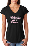 Ladies Breast Cancer T-shirt Believe in a Cure Triblend V-Neck - Yoga Clothing for You