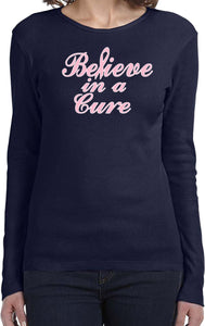 Ladies Breast Cancer T-shirt Believe in a Cure Long Sleeve - Yoga Clothing for You