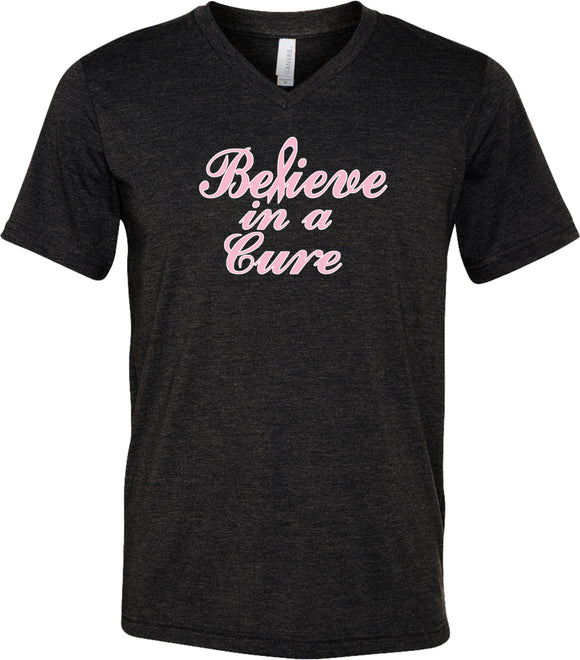 Breast Cancer T-shirt Believe in a Cure Tri Blend V-Neck - Yoga Clothing for You