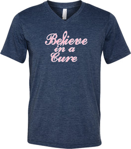 Breast Cancer T-shirt Believe in a Cure Tri Blend V-Neck - Yoga Clothing for You