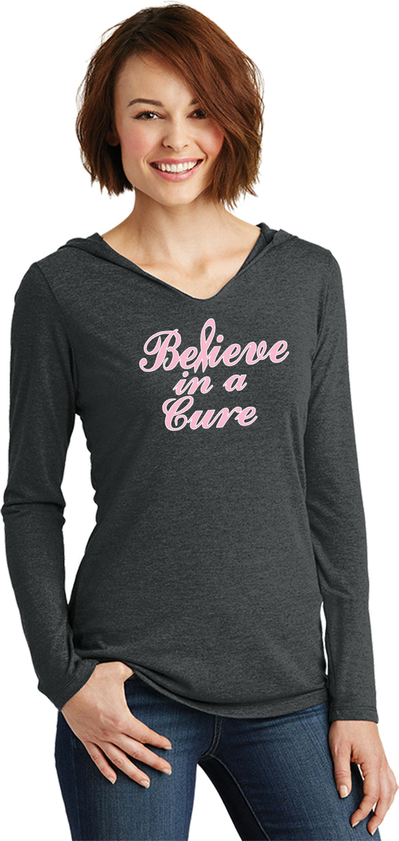 Ladies Breast Cancer T-shirt Believe in a Cure Tri Blend Hoodie - Yoga Clothing for You
