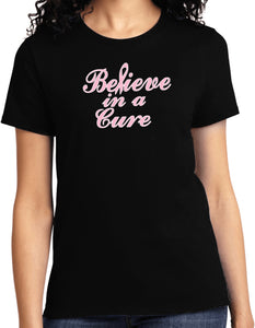 Ladies Breast Cancer T-shirt Believe in a Cure Tee - Yoga Clothing for You