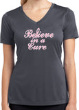 Ladies Breast Cancer T-shirt Believe in a Cure Moisture Wicking V-Neck - Yoga Clothing for You