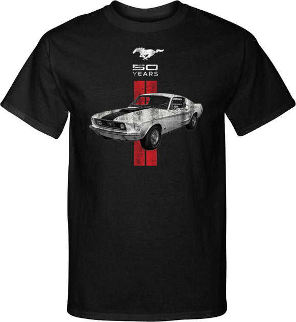 Ford Mustang Tall T-shirt Red Stripe 50 Years - Yoga Clothing for You