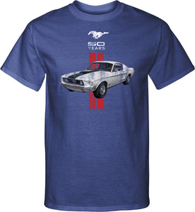 Ford Mustang Tall T-shirt Red Stripe 50 Years - Yoga Clothing for You