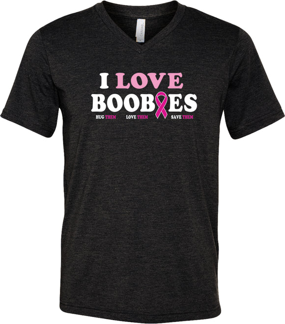 Breast Cancer Awareness I Love Boobies Tri Blend V-neck Shirt - Yoga Clothing for You