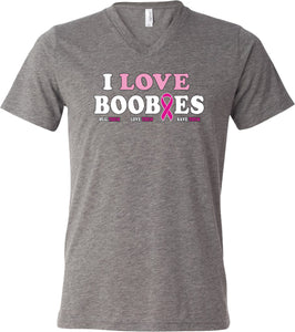 Breast Cancer Awareness I Love Boobies Tri Blend V-neck Shirt - Yoga Clothing for You