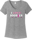 Breast Cancer Awareness I Love Boobies Womens Tri Blend V-neck T-Shirt - Yoga Clothing for You
