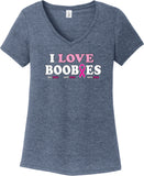Breast Cancer Awareness I Love Boobies Womens Tri Blend V-neck T-Shirt - Yoga Clothing for You