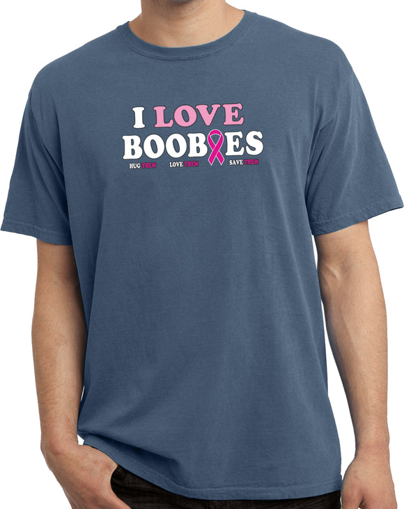 Breast Cancer Awareness I Love Boobies Pigment Dyed T-shirt - Yoga Clothing for You
