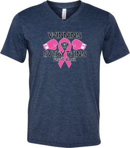 Breast Cancer T-shirt Winning is Everything Tri Blend V-Neck - Yoga Clothing for You