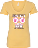 Ladies Breast Cancer T-shirt Protect Second Base V-Neck - Yoga Clothing for You
