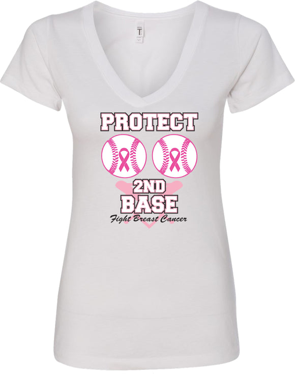 Ladies Breast Cancer T-shirt Protect Second Base V-Neck - Yoga Clothing for You