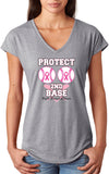 Ladies Breast Cancer T-shirt Protect Second Base Triblend V-Neck - Yoga Clothing for You