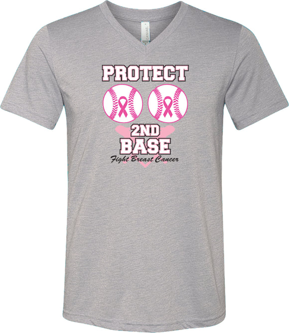 Breast Cancer T-shirt Protect Second Base Tri Blend V-Neck - Yoga Clothing for You