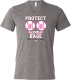 Breast Cancer T-shirt Protect Second Base Tri Blend V-Neck - Yoga Clothing for You