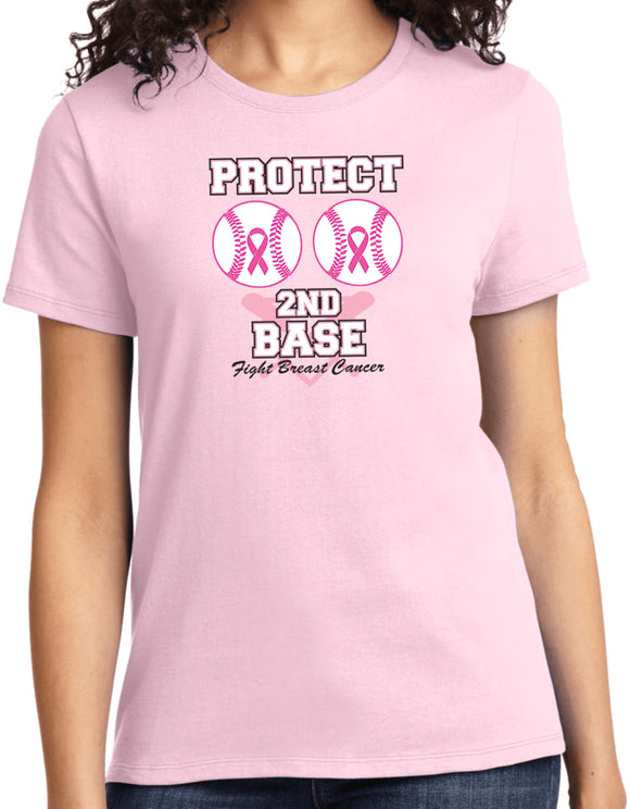 Ladies Breast Cancer T-shirt Protect Second Base Tee - Yoga Clothing for You