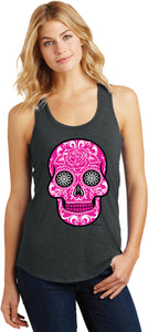 Ladies Halloween Tank Top Pink Sugar Skull Racerback - Yoga Clothing for You