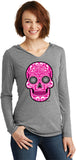 Ladies Halloween T-shirt Pink Sugar Skull Tri Blend Hoodie - Yoga Clothing for You