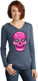 Ladies Halloween T-shirt Pink Sugar Skull Tri Blend Hoodie - Yoga Clothing for You