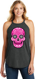 Ladies Halloween Tank Top Pink Sugar Skull Tri Rocker Tanktop - Yoga Clothing for You