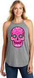 Ladies Halloween Tank Top Pink Sugar Skull Tri Rocker Tanktop - Yoga Clothing for You