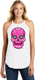 Ladies Halloween Tank Top Pink Sugar Skull Tri Rocker Tanktop - Yoga Clothing for You