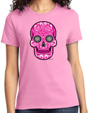 Ladies Halloween T-shirt Pink Sugar Skull Tee - Yoga Clothing for You
