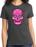 Ladies Halloween T-shirt Pink Sugar Skull Tee - Yoga Clothing for You