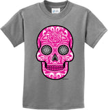 Kids Halloween T-shirt Pink Sugar Skull Youth Tee - Yoga Clothing for You