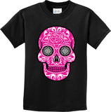 Kids Halloween T-shirt Pink Sugar Skull Youth Tee - Yoga Clothing for You