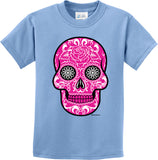 Kids Halloween T-shirt Pink Sugar Skull Youth Tee - Yoga Clothing for You