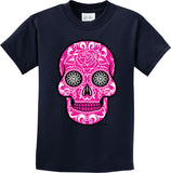 Kids Halloween T-shirt Pink Sugar Skull Youth Tee - Yoga Clothing for You