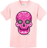 Kids Halloween T-shirt Pink Sugar Skull Youth Tee - Yoga Clothing for You