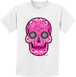 Kids Halloween T-shirt Pink Sugar Skull Youth Tee - Yoga Clothing for You