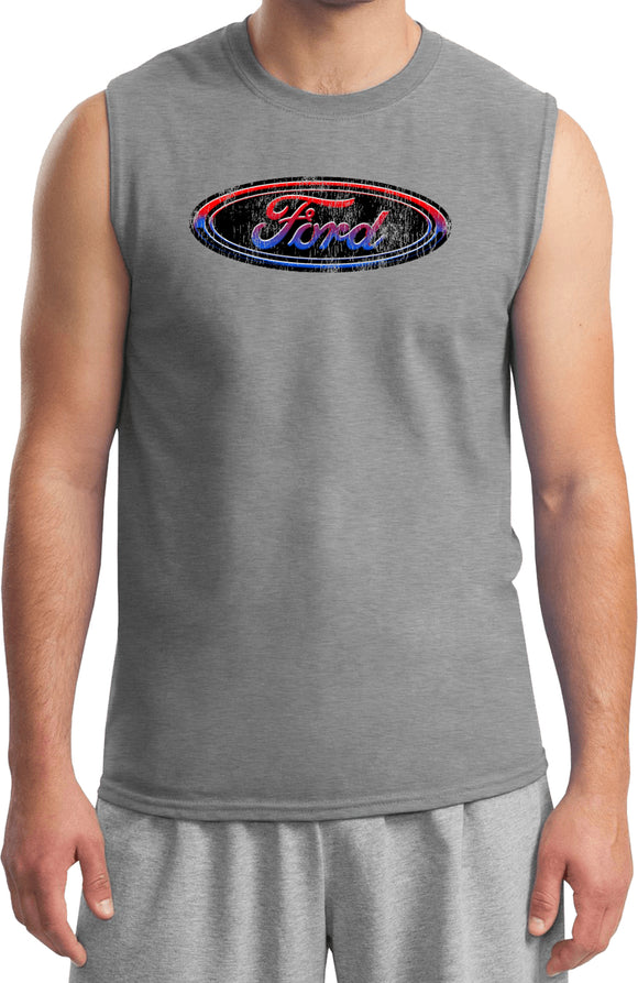 Ford Oval T-shirt Distressed Logo Muscle Tee - Yoga Clothing for You