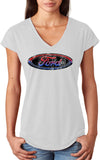 Ladies Ford Oval T-shirt Distressed Logo Triblend V-Neck - Yoga Clothing for You