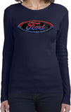 Ladies Ford Oval T-shirt Distressed Logo Long Sleeve - Yoga Clothing for You