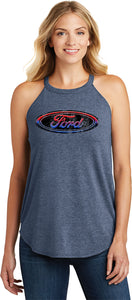 Ford Oval Tank Top Distressed Logo Ladies Tri Rocker Tanktop - Yoga Clothing for You
