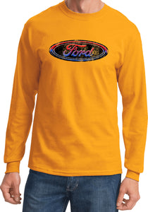 Ford Oval T-shirt Distressed Logo Long Sleeve - Yoga Clothing for You